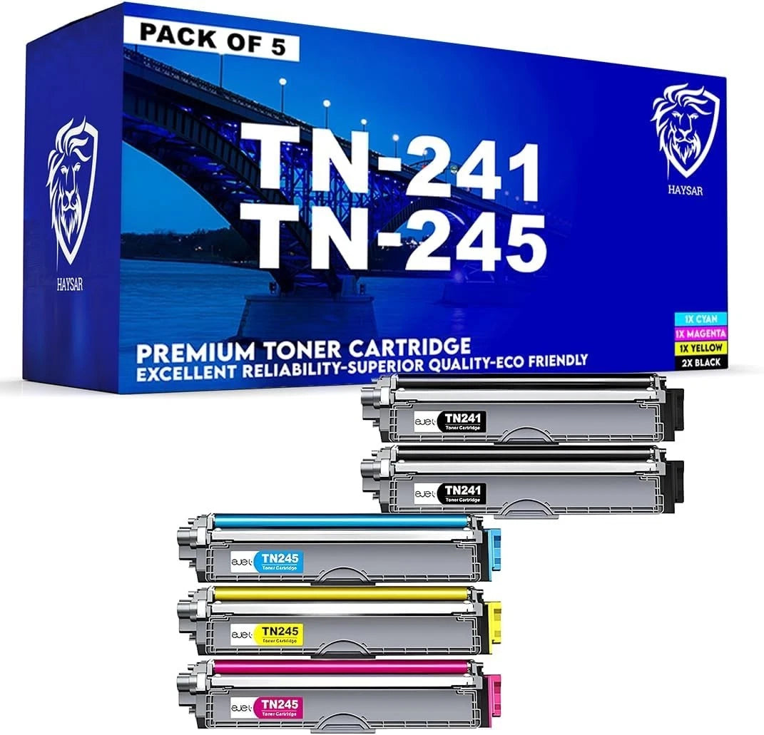 Compatible Brother TN241 / TN245 Toner 5-Pack (2 Black + CMY) | For HL-3170CDW, DCP-9020CDW