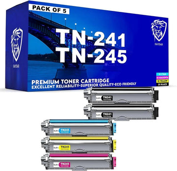 Compatible Brother TN241 / TN245 Toner 5-Pack (2 Black + CMY) | For HL-3170CDW, DCP-9020CDW