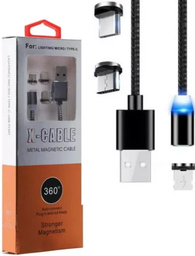 HAYSAR 3 In 1 Braided Magnetic Charging USB Cable For Type C, Micro & Lighting