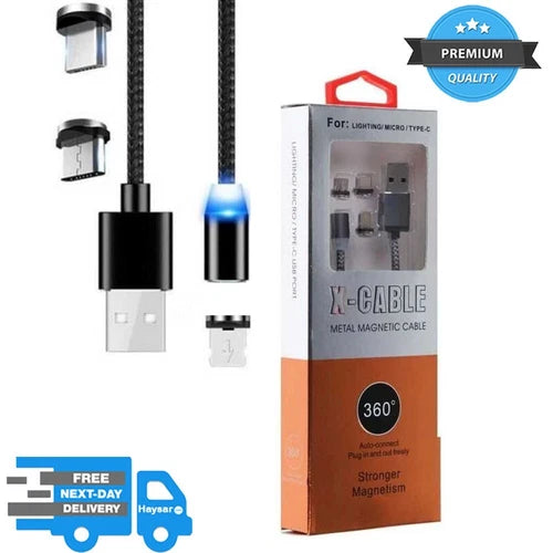 HAYSAR 3 In 1 Braided Magnetic Charging USB Cable For Type C, Micro & Lighting