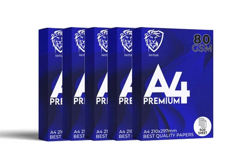 Pack of 5 REAMS of 500 sheets White A4 Copier Printing Paper 80gsm 2500 Sheets