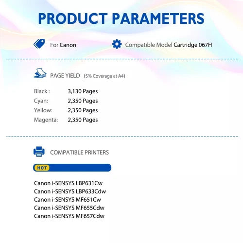NEW Compatible 067H High Capacity 4 Colour Toner For Canon i-SENSYS LBP633CDW